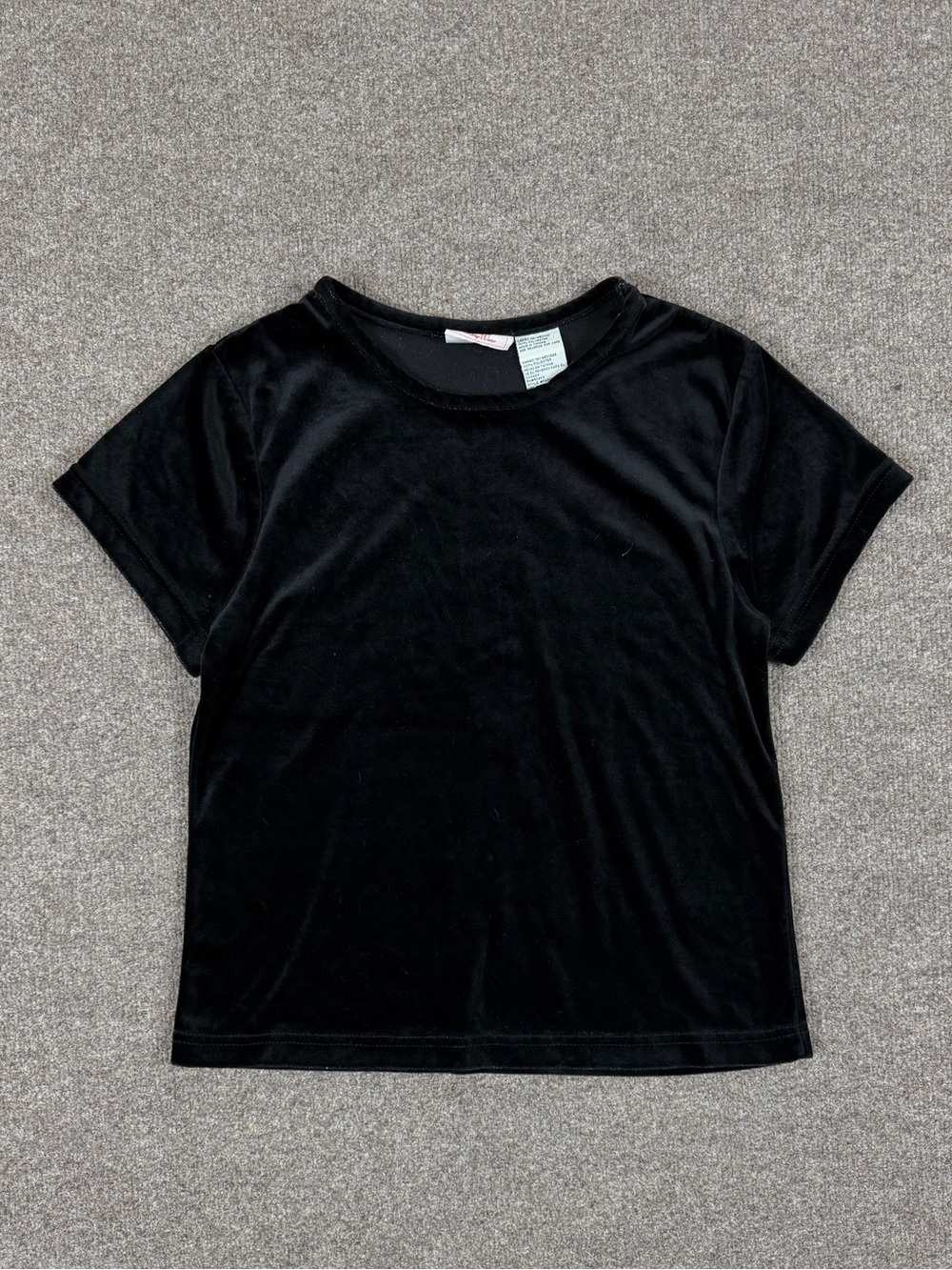 Vintage Faded Glory Black Velour Short Sleeve Round Neck Shirt Top Women’s M
